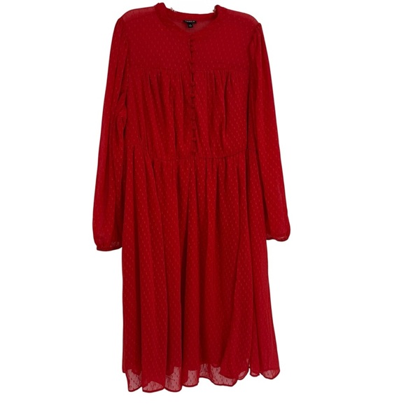 Torrid Midi Clip Dot Dress Women's Size 3X Chiffon Red Mandarin Collar Button - Picture 5 of 14